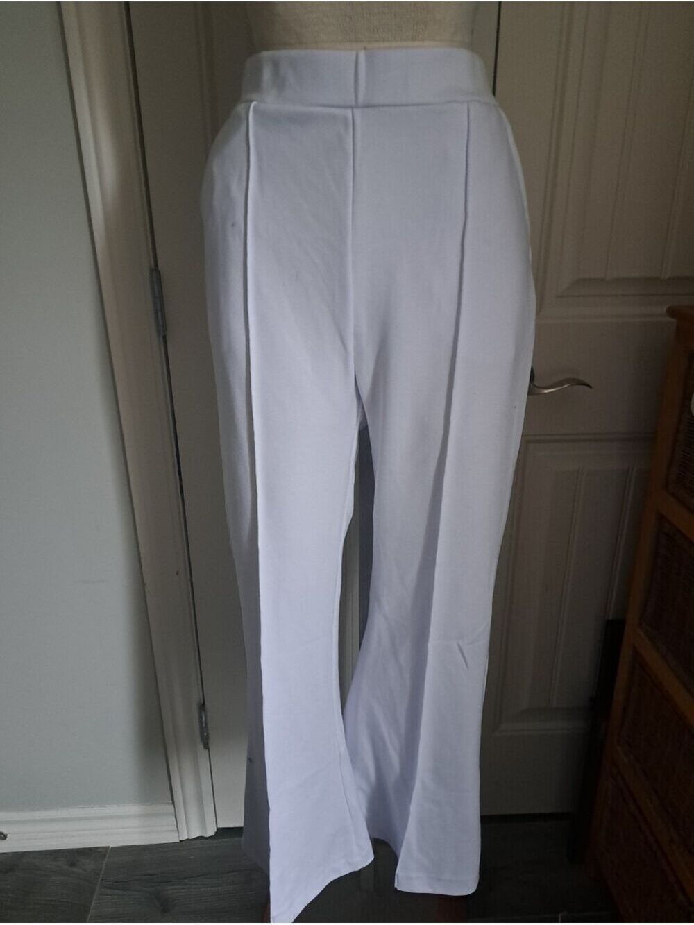 URBAN COCO white creased wide leg summer trousers pants pull on side pockets LG